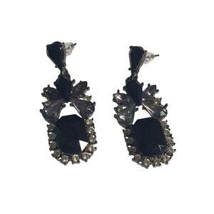 Black Crystal Drop Statement Earrings Acrylic Rhinestone Costume Gift Fashion
